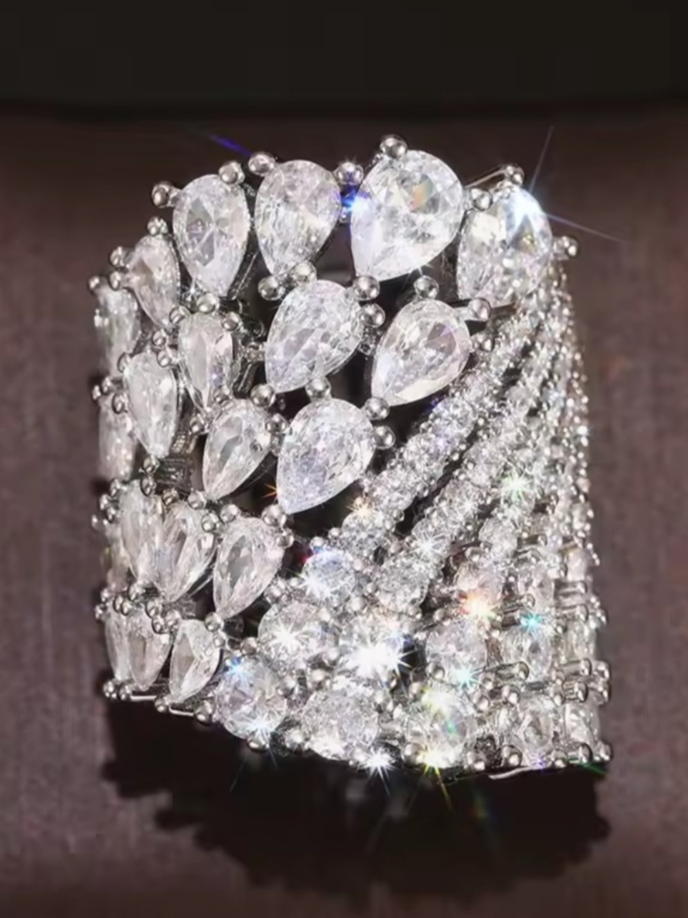 White Rhodium Sapphire cluster cocktail Ring